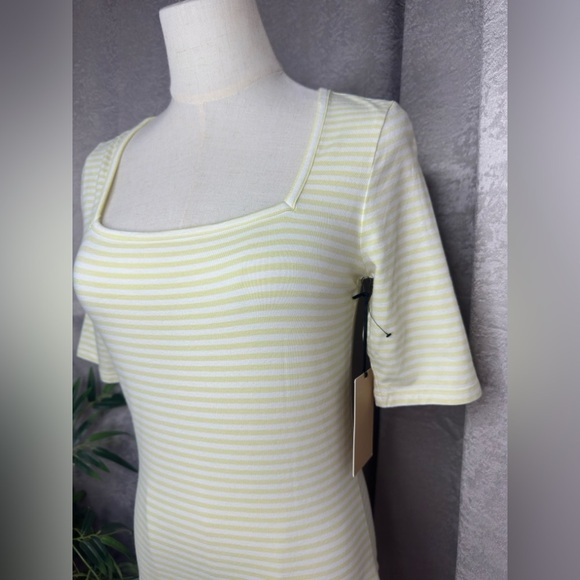 NWT Halogen Women’s Striped Print Square Neck Top Yellow & White Sz XS - Picture 5 of 12